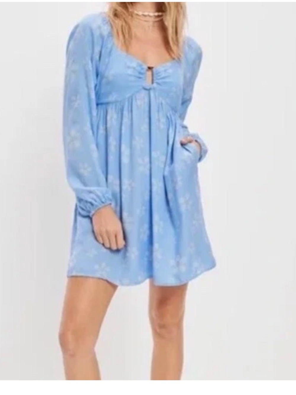 American Eagle Light Blue Floral Babydoll Mini Dress